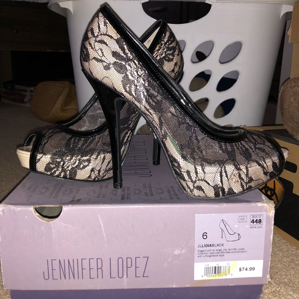 Black lace heels